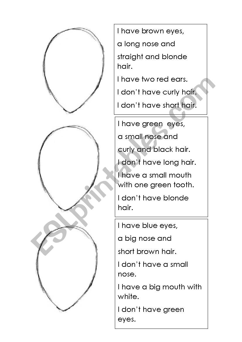 the face worksheet