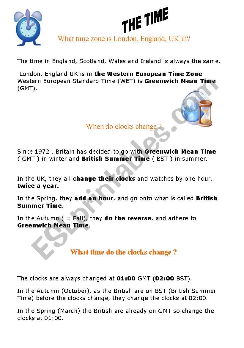 time changes worksheet