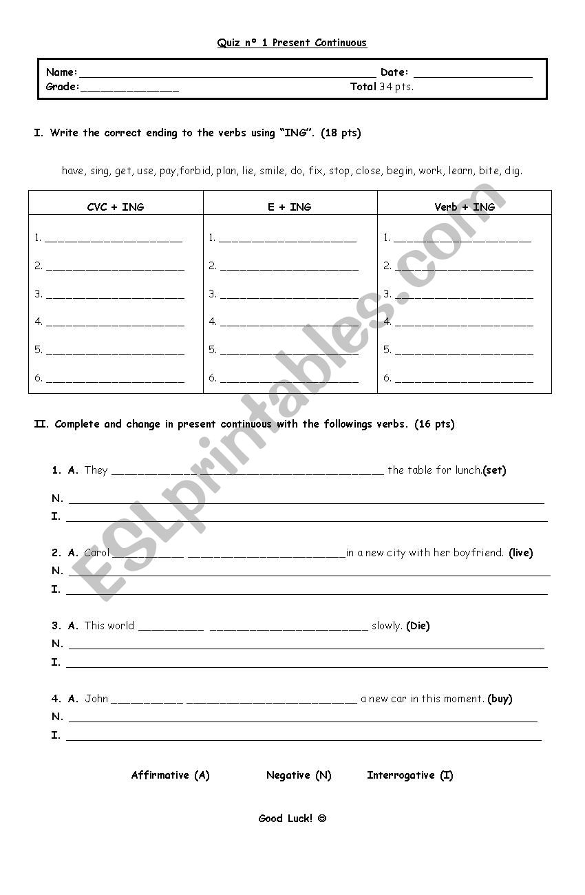 Quiz Present Continuous worksheet