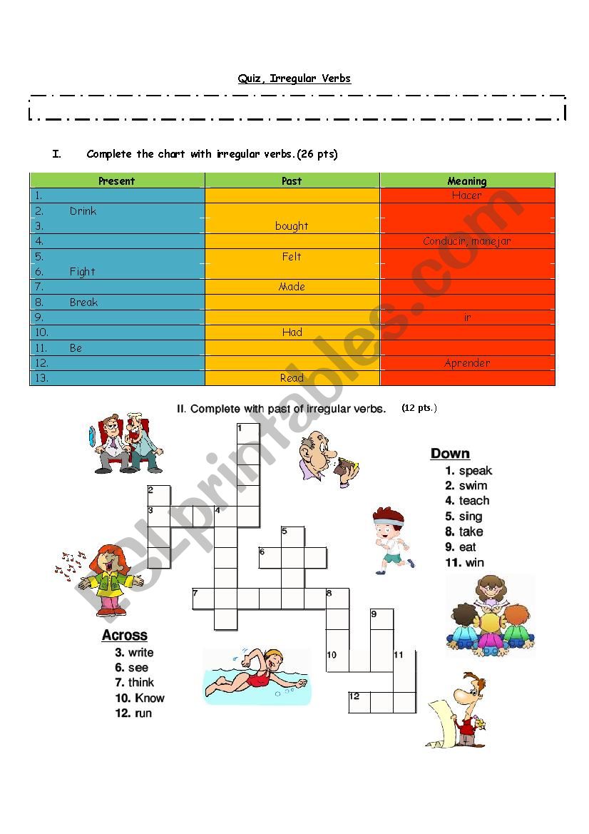 Quiz Irregular Verbs worksheet