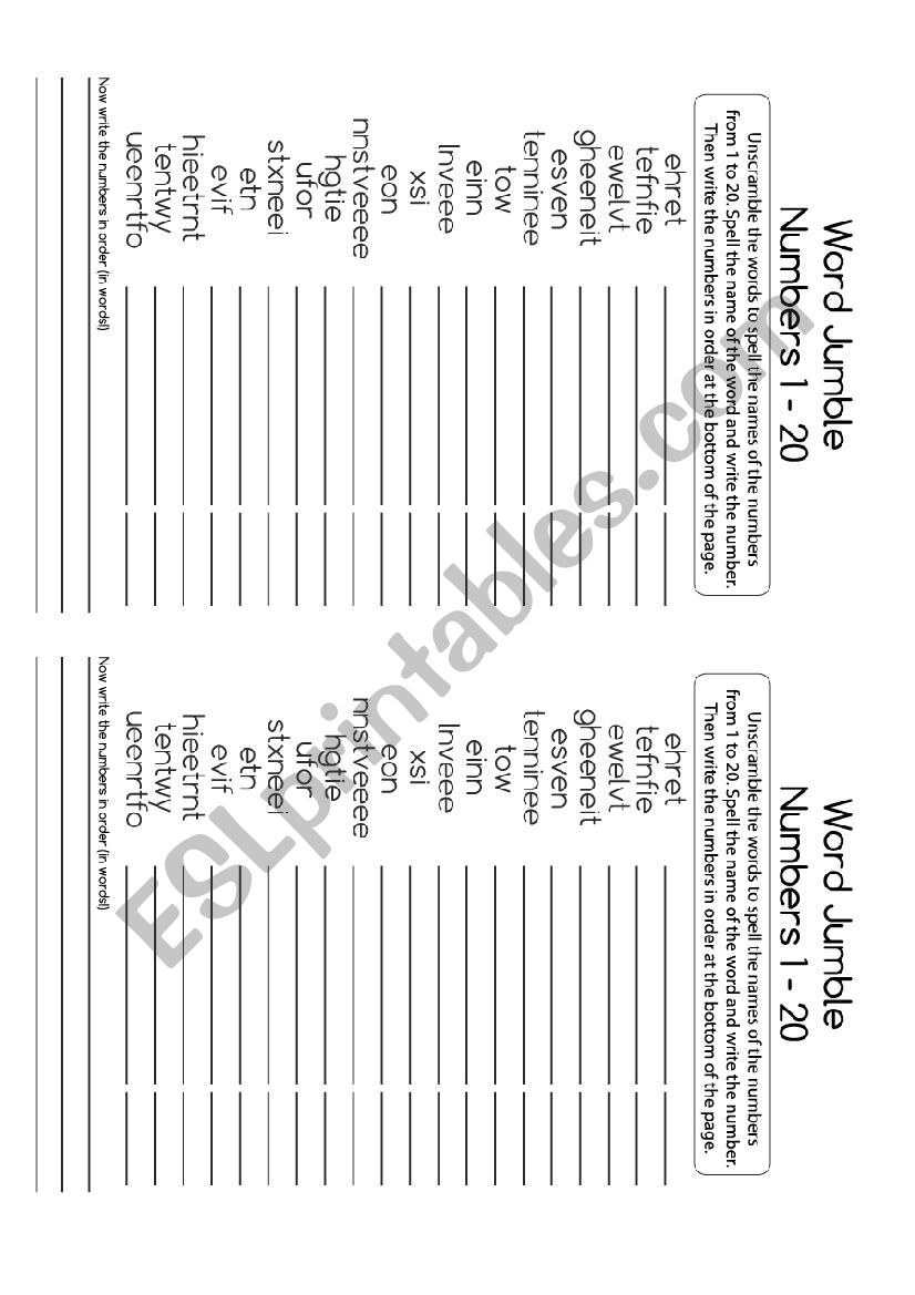 numbers scramble worksheet