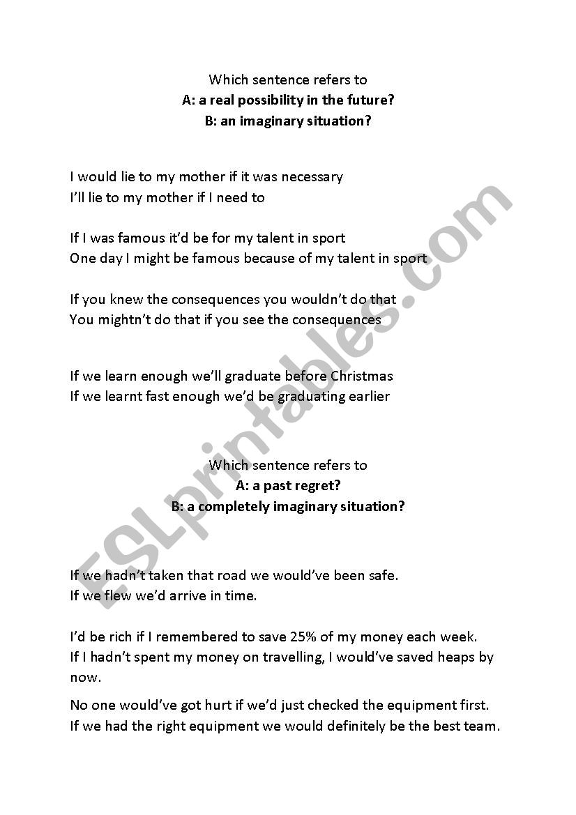 Comparison of conditionals worksheet