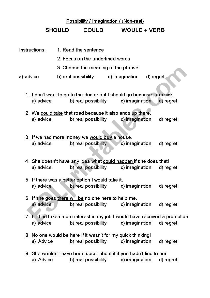 Conditionals - comparison  worksheet