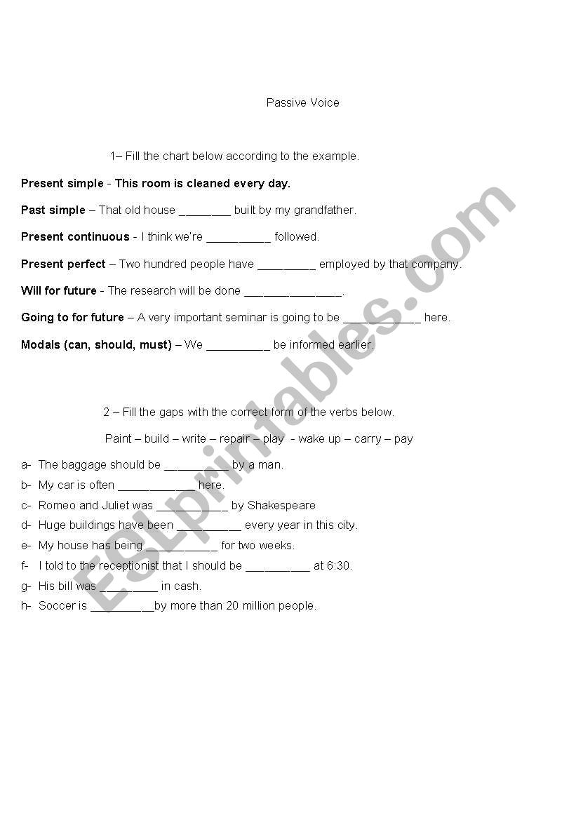 passive voice  worksheet