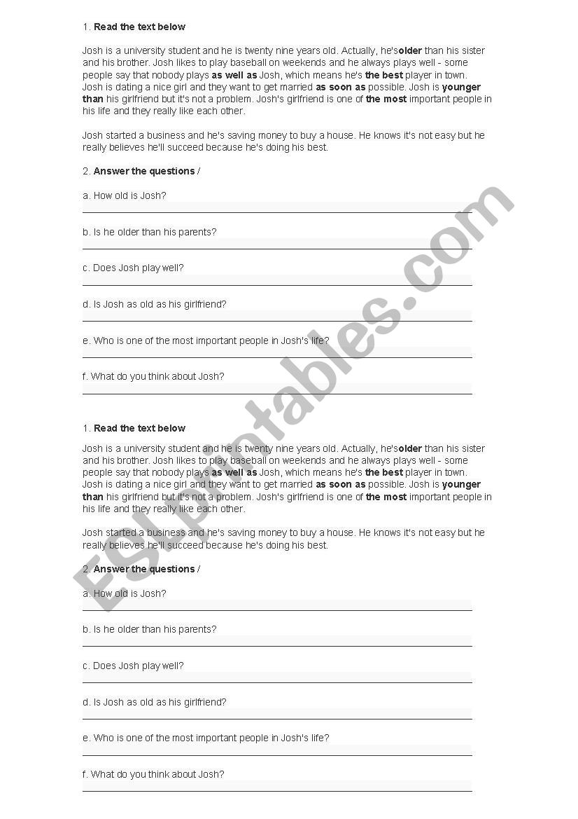 Comparative worksheet