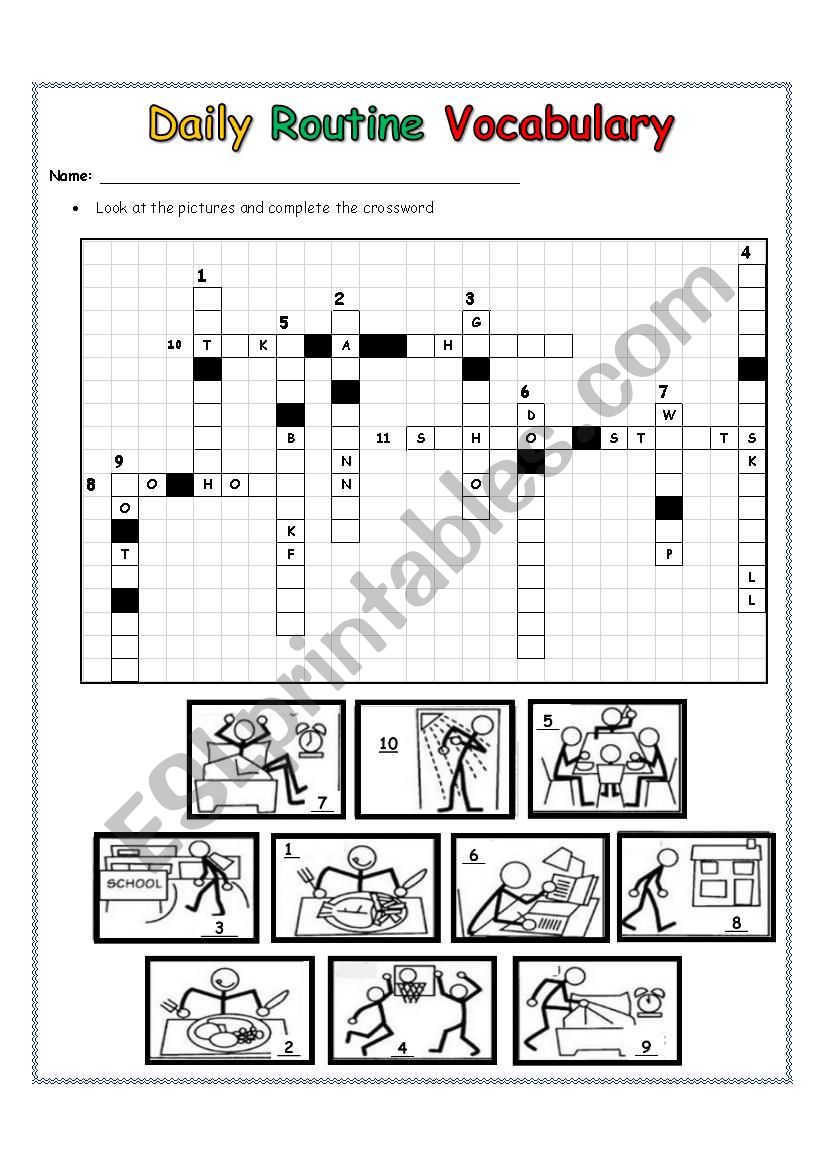 Daily Routine Vocabulary Crossword