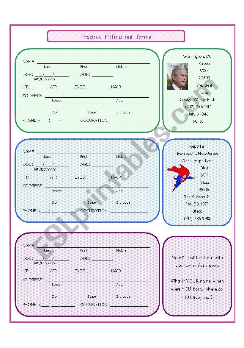 Practice Filling Out Forms (Correction)