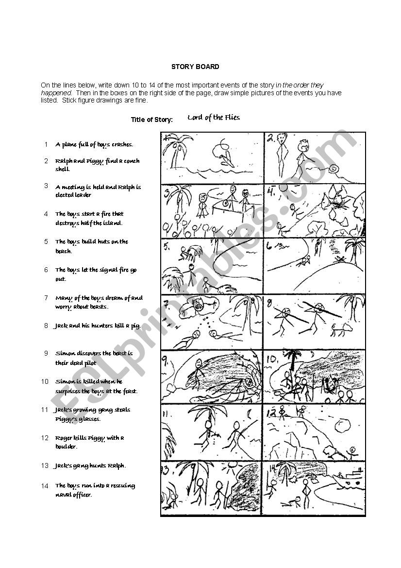 Blank Story Board with Lord of the Flies Example