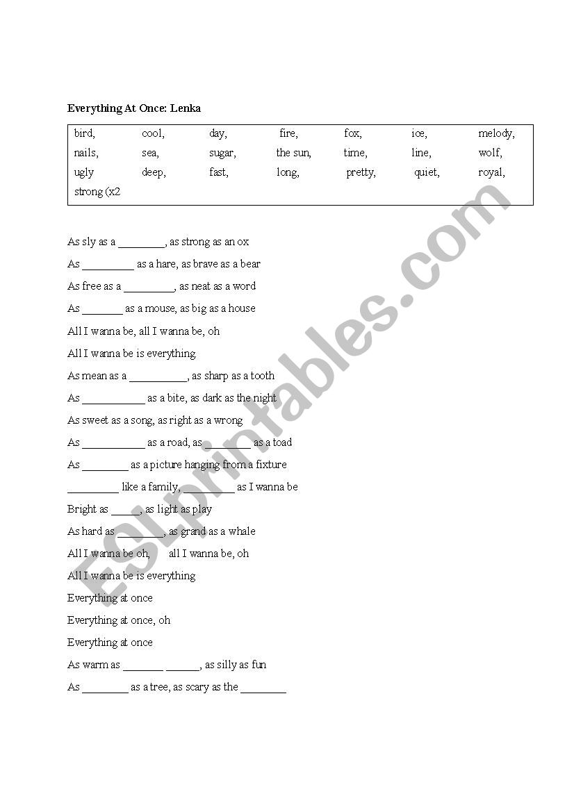 Lenka_Everything at once worksheet