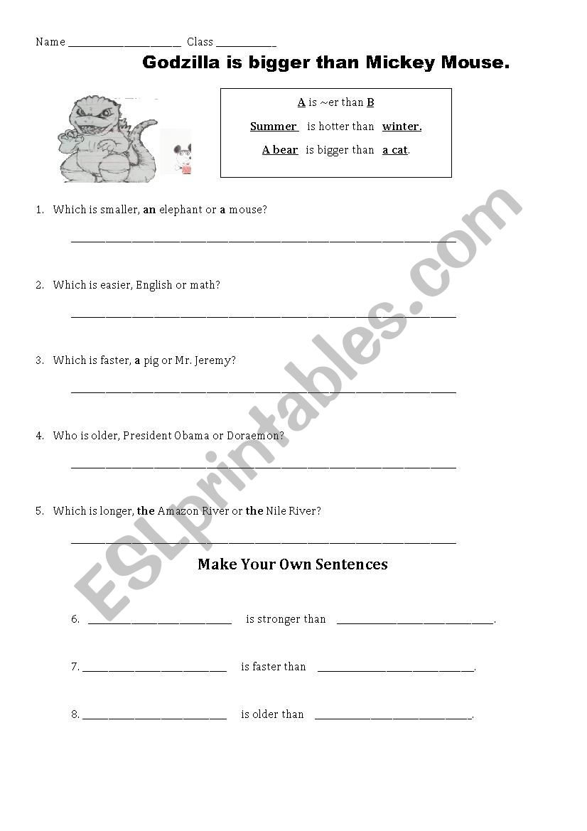Comparatives worksheet