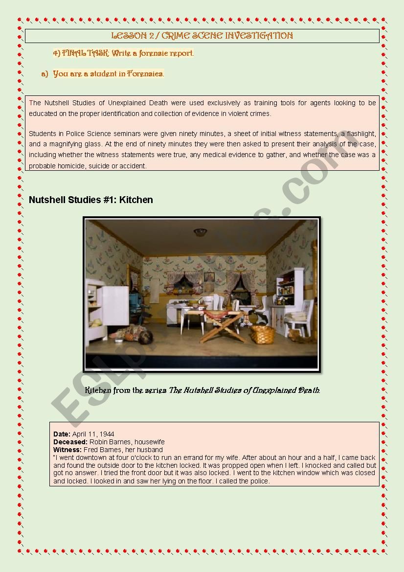 CRIME SCENE INVESTIGATION - Frances GlessnerÂ´s Nutshell Part 1 - Solve the Crime!