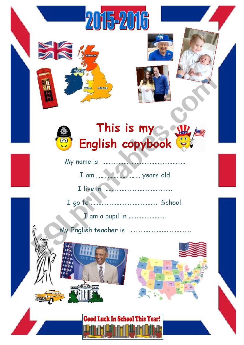 2015-2016 copybook cover page Year 8 pupils