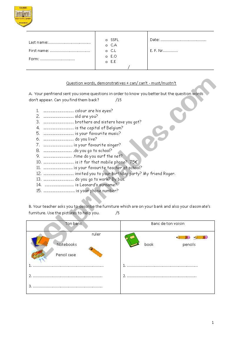 Grammer recap worksheet