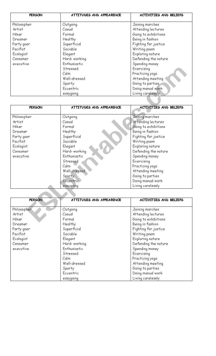 describing myself and other worksheet