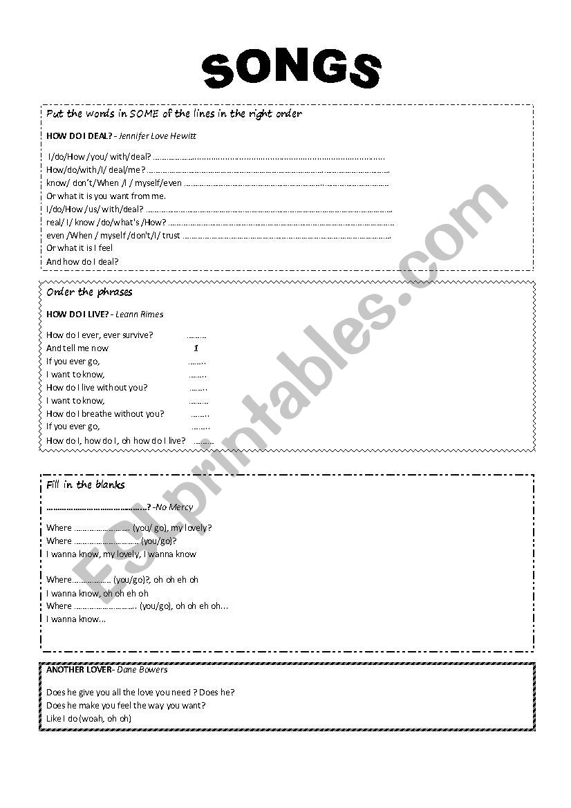 PRESENT SIMPLE SONGS worksheet