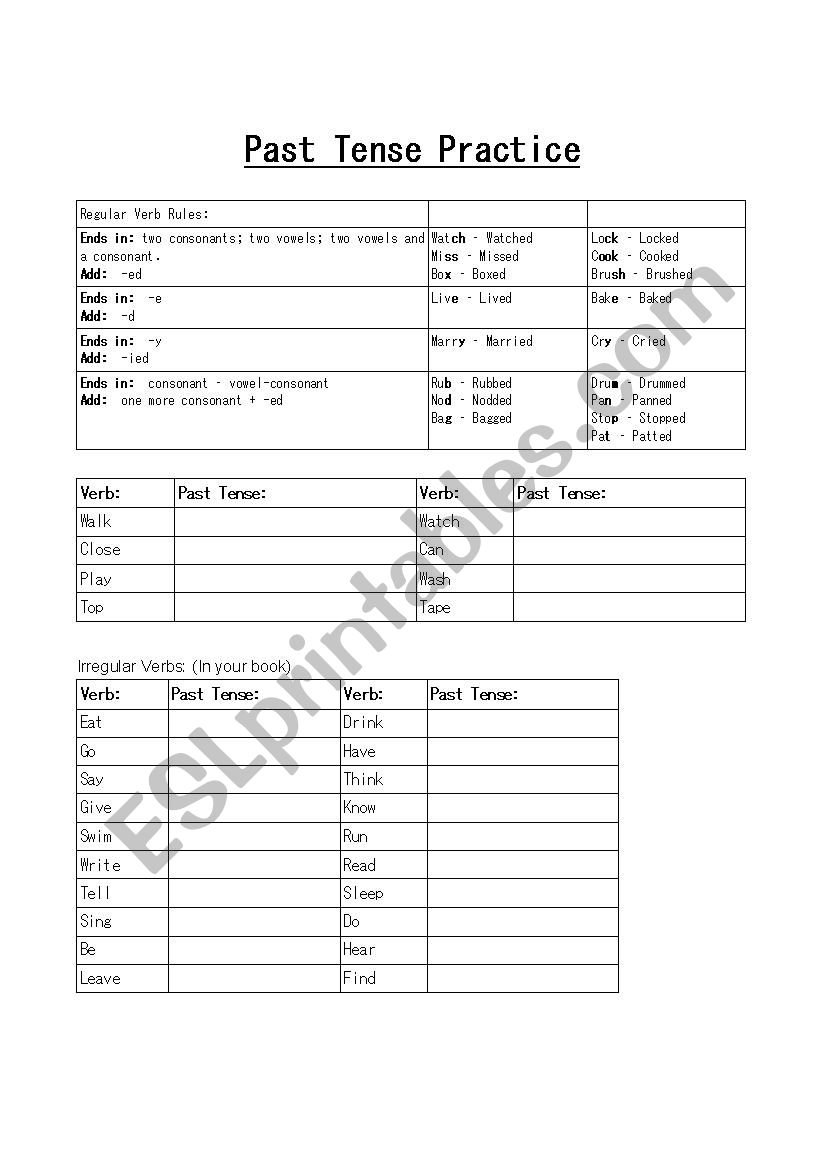 Past Tense Practice worksheet