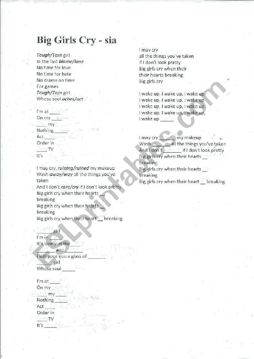 song worksheet