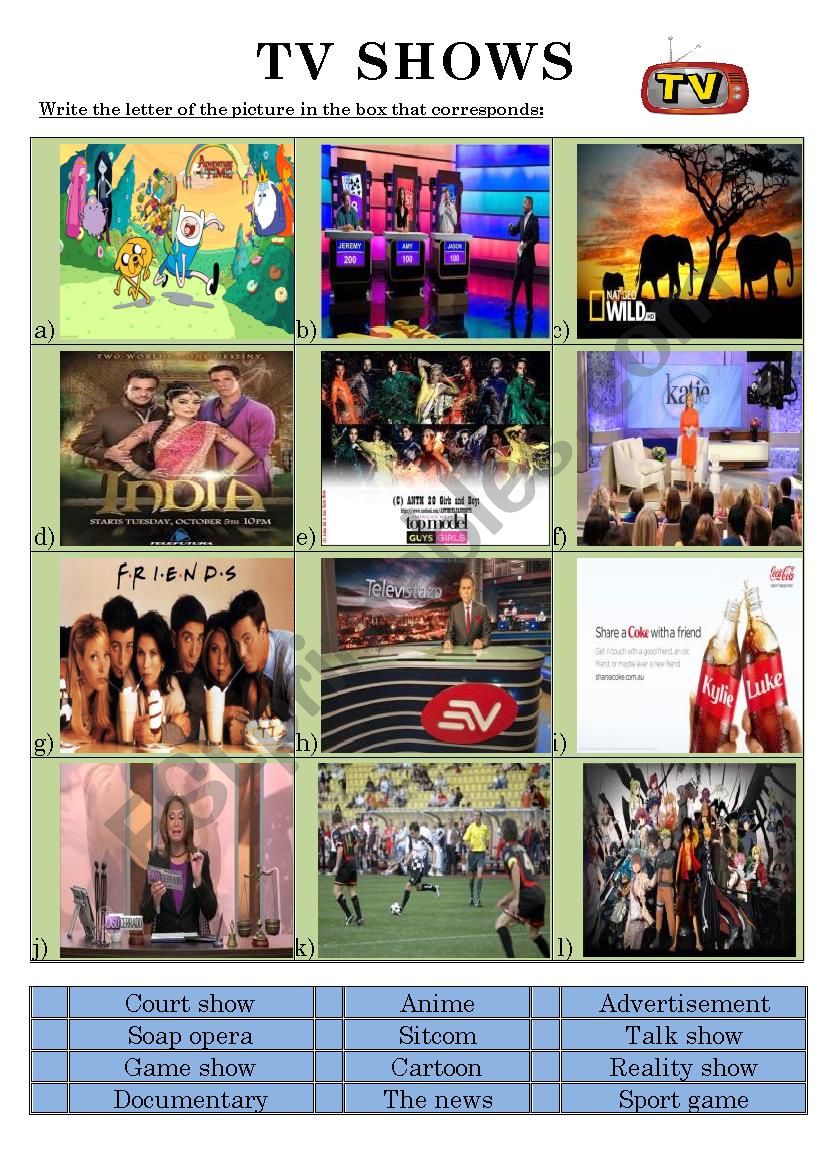 TV SHOWS worksheet