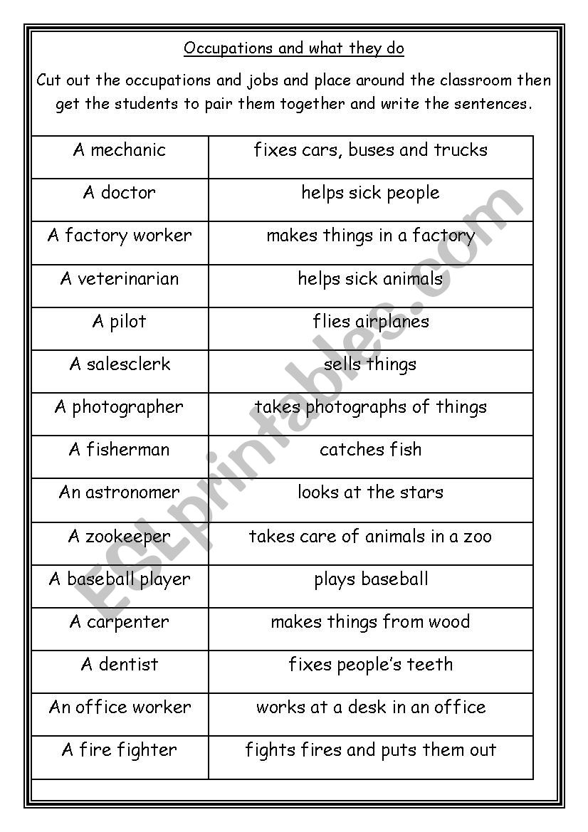 What do they do? worksheet