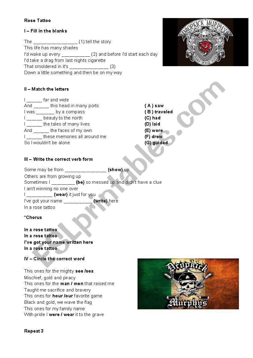 Dropkick Murphy - Rose Tattoo worksheet