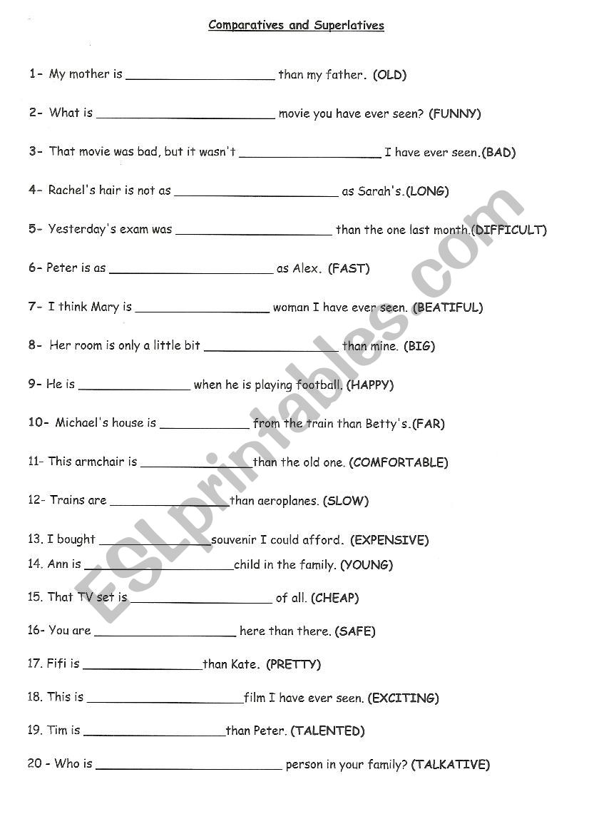 comparatives and superlatives worksheet