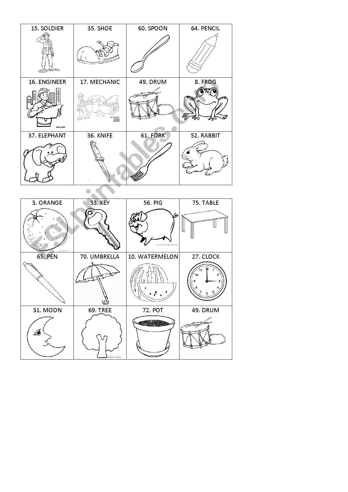 Bingo worksheet