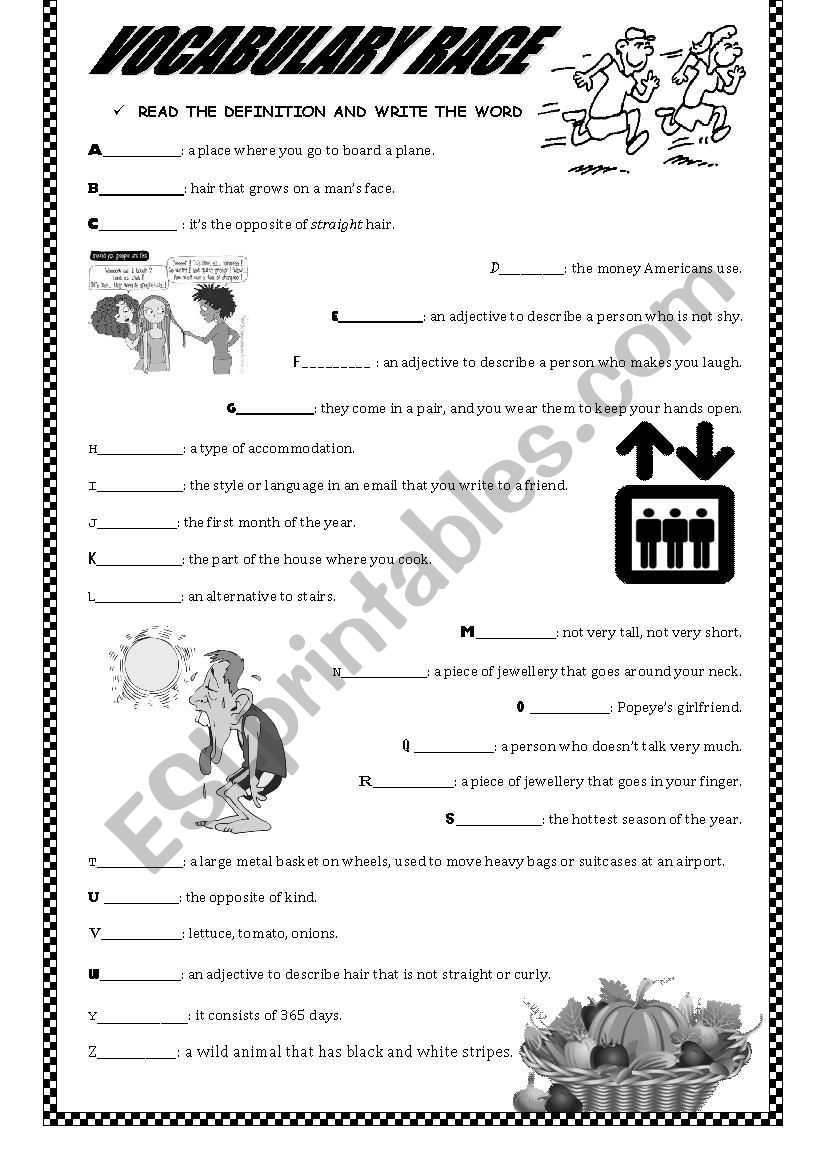 Vocabulary race worksheet