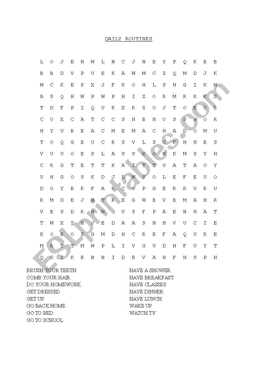 DAILY ROUTINE WORDSEARCH worksheet