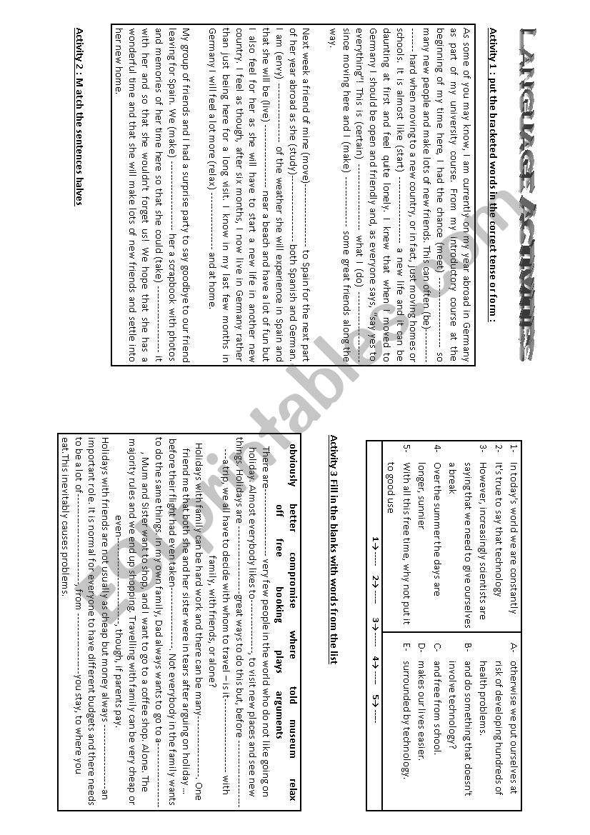 language activities  worksheet