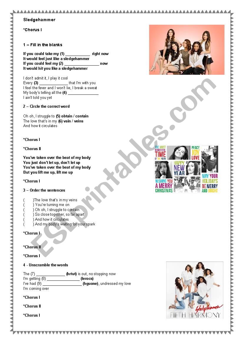 Fifth Harmony - Sledgehammer worksheet