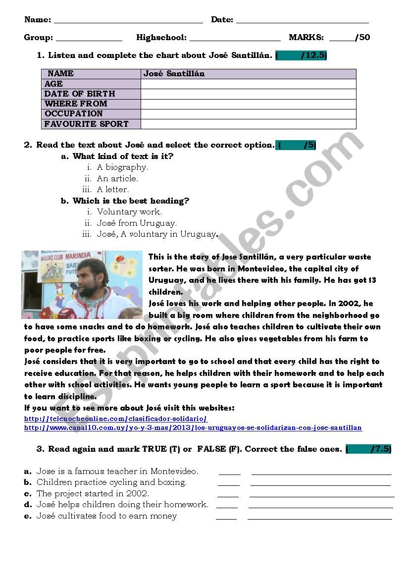 Music and voluntary Work  worksheet