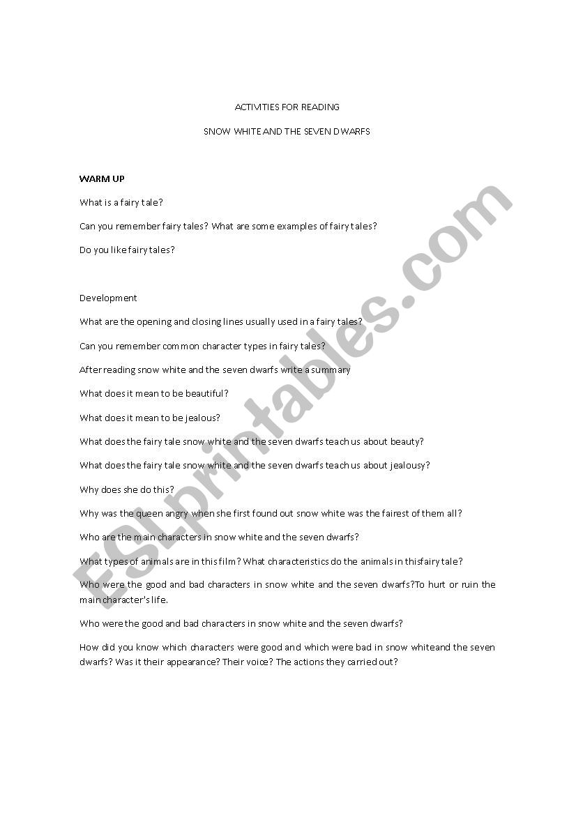 reading activity worksheet