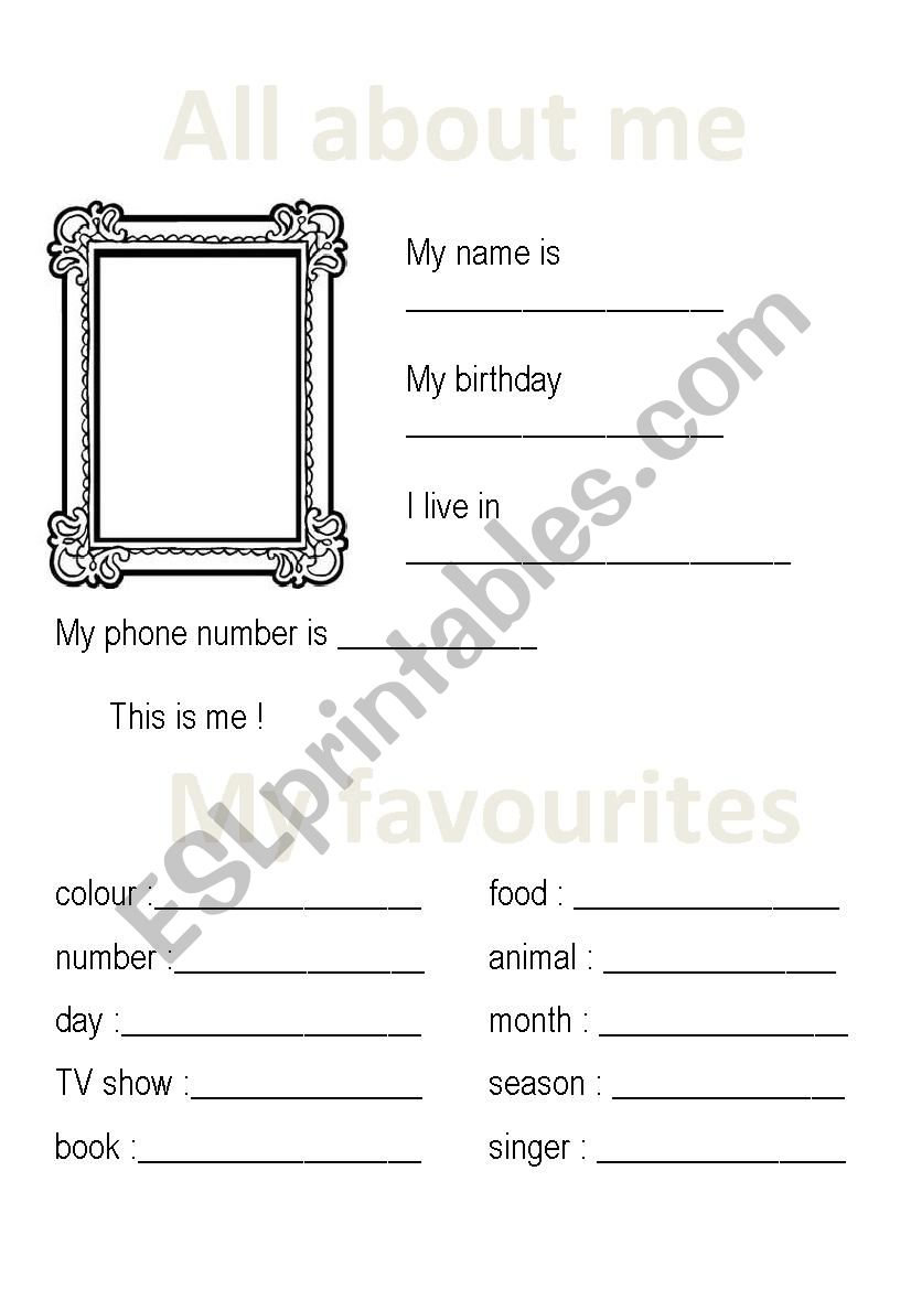 All about me worksheet