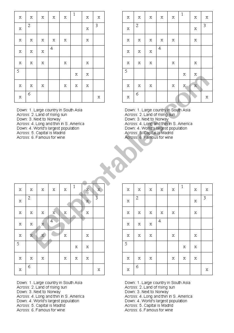 Countries - crossword worksheet