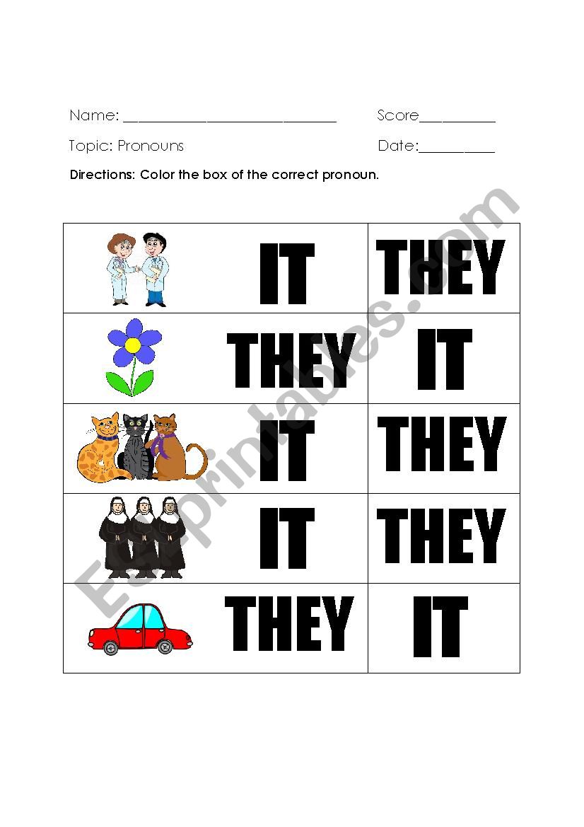 Pronouns- It & They worksheet