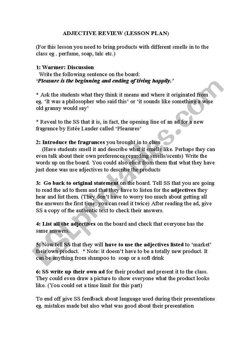 Adjective review worksheet