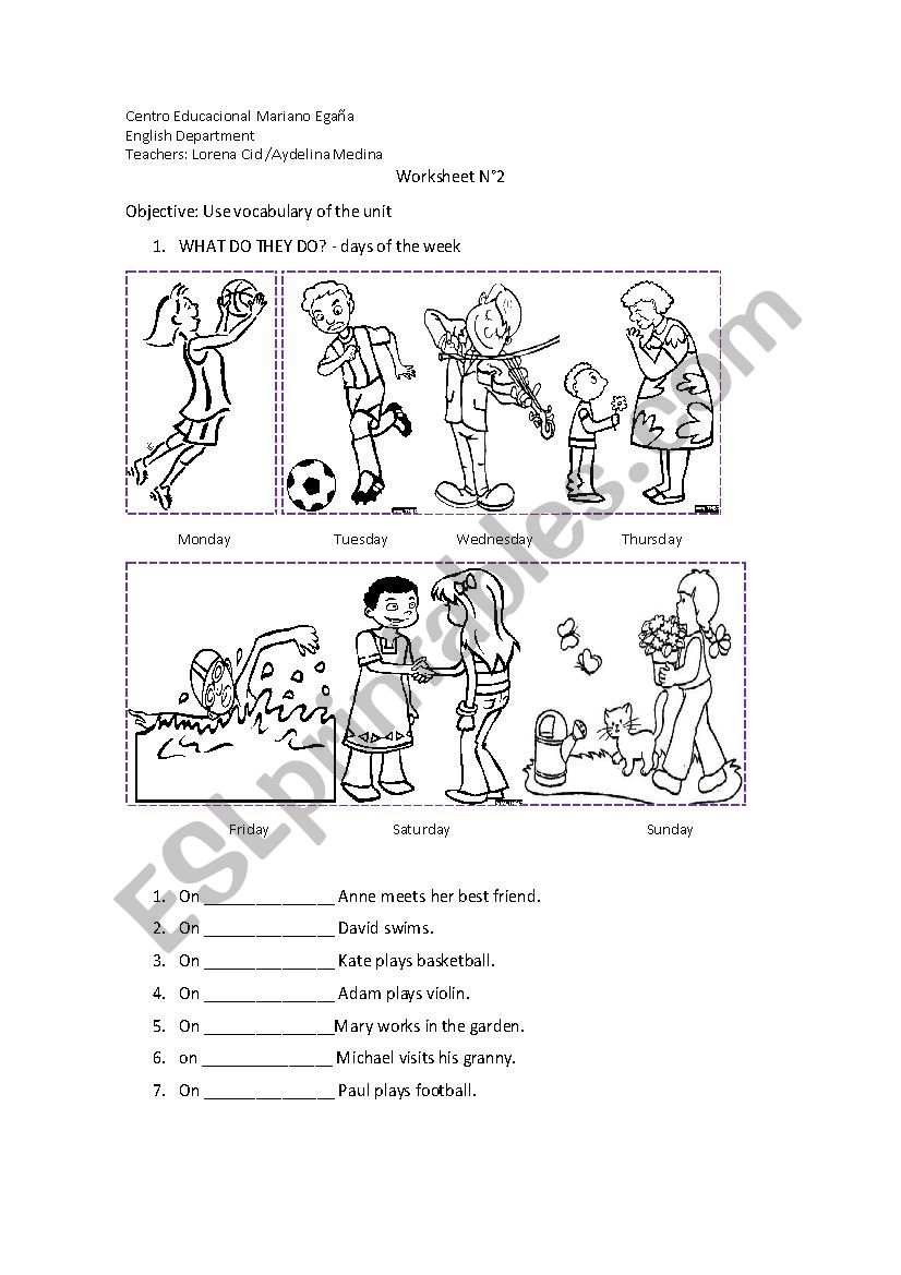 days of the week worksheet