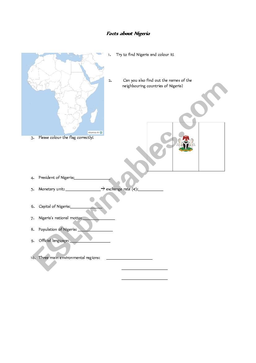 Talking about Nigeria worksheet
