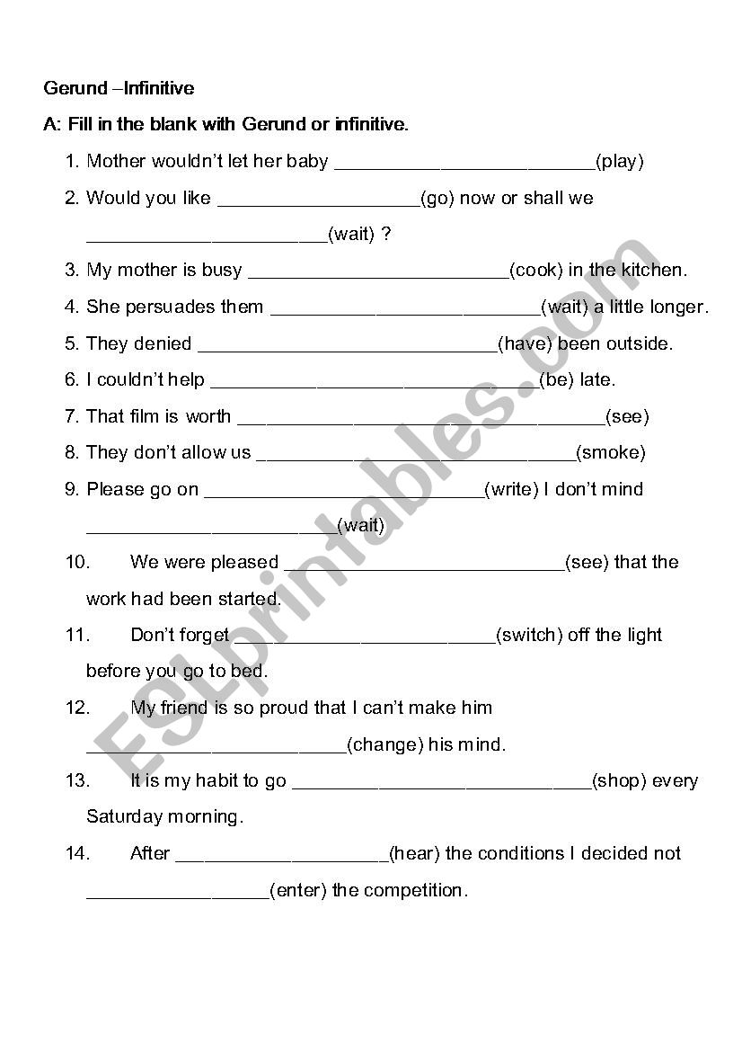 Gerund  worksheet