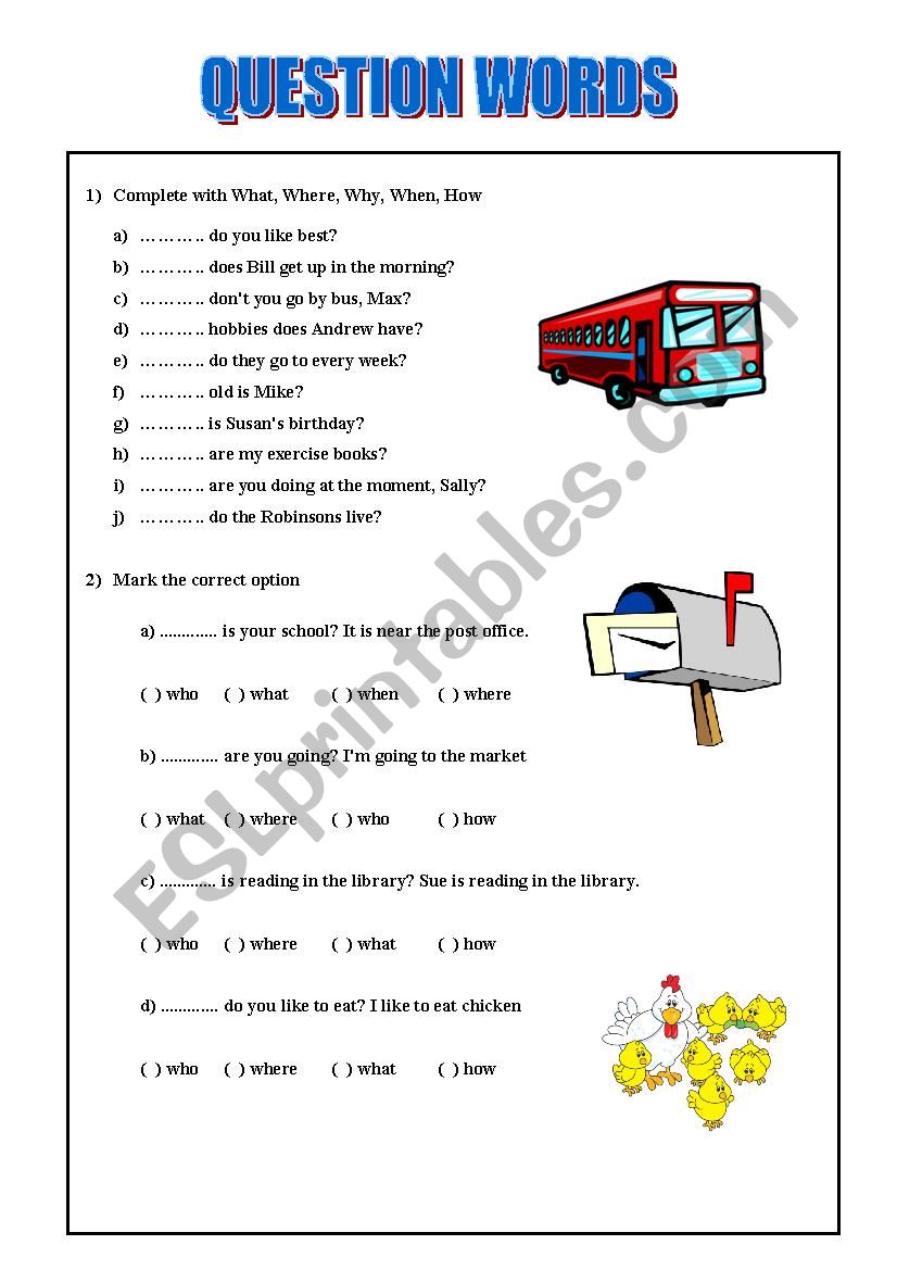 Question Words worksheet