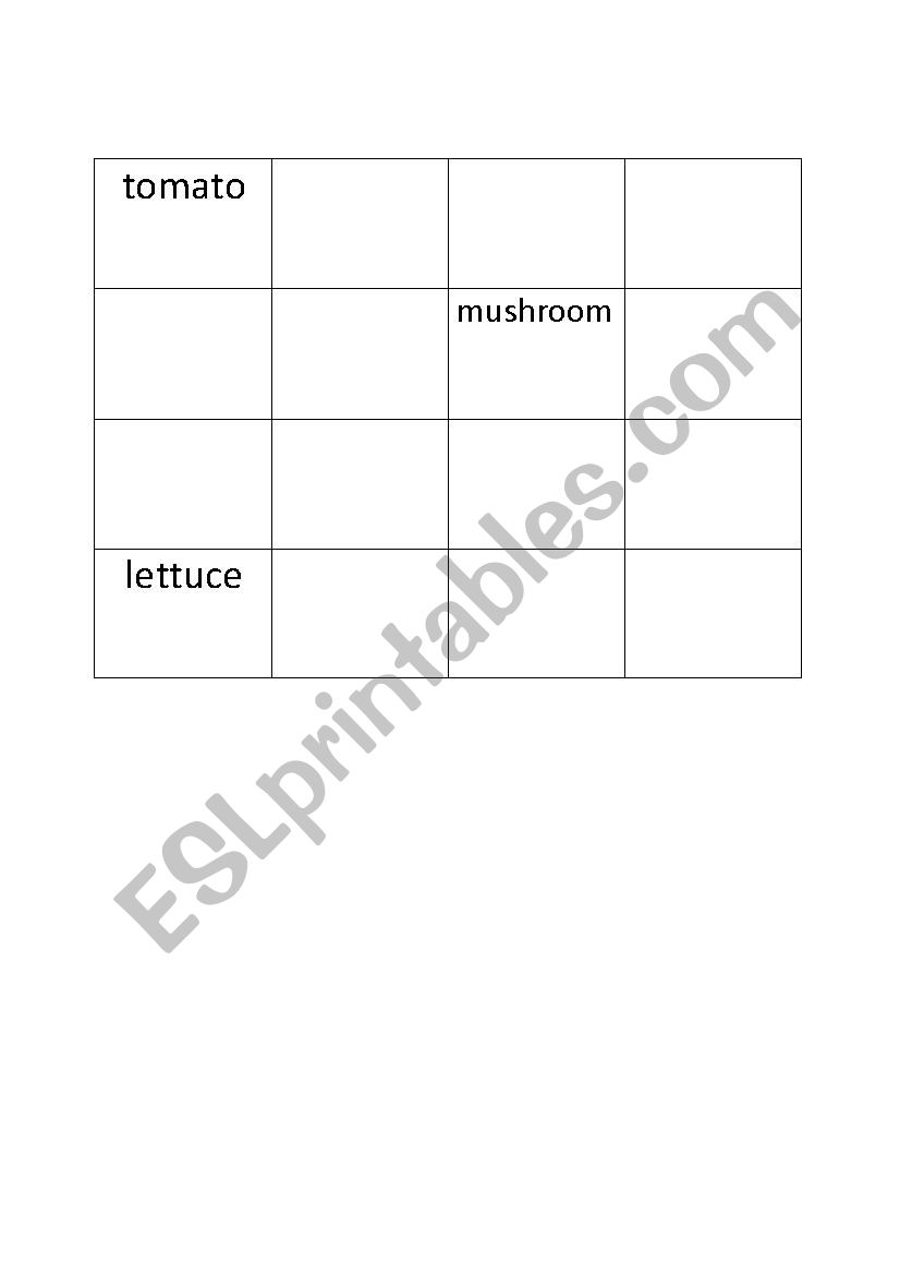 bingo cards worksheet