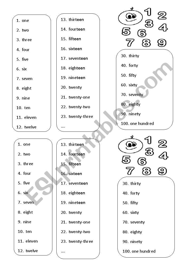 Numbers worksheet