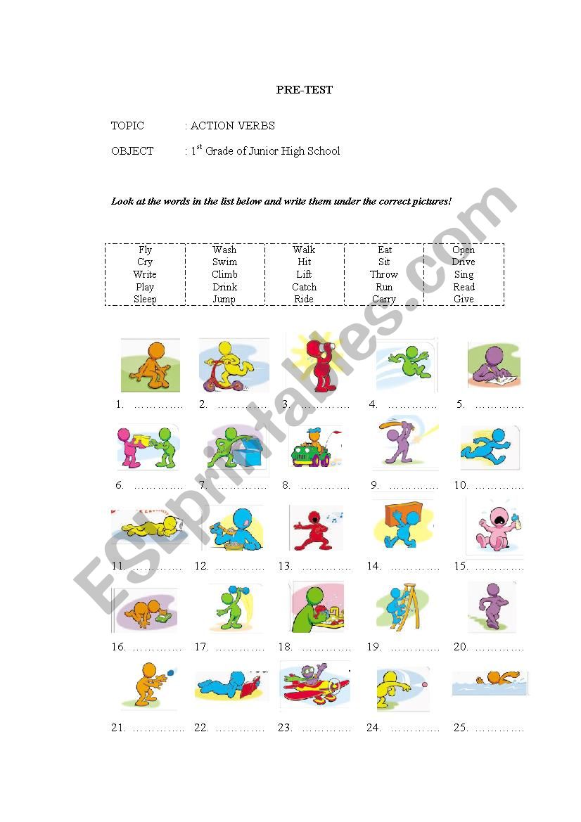 Action verbs worksheet worksheet