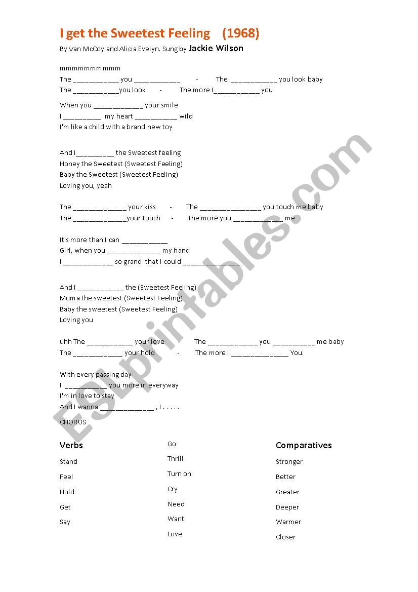 Comparative clauses - Jackie Wilson - Sweetest Feeling