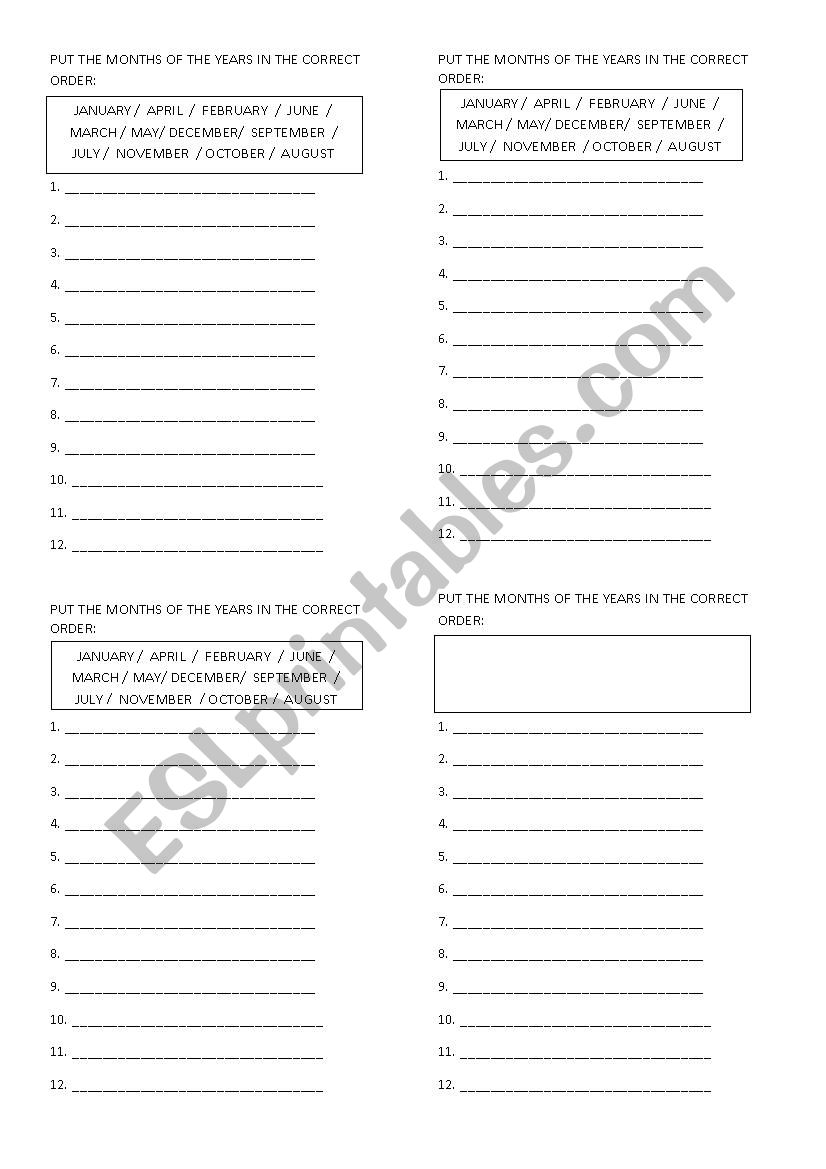 Months of the year worksheet