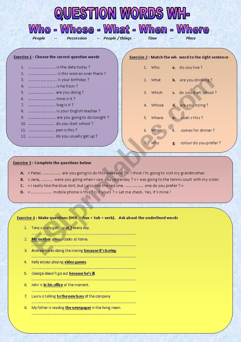 Questions words WH- exercises worksheet
