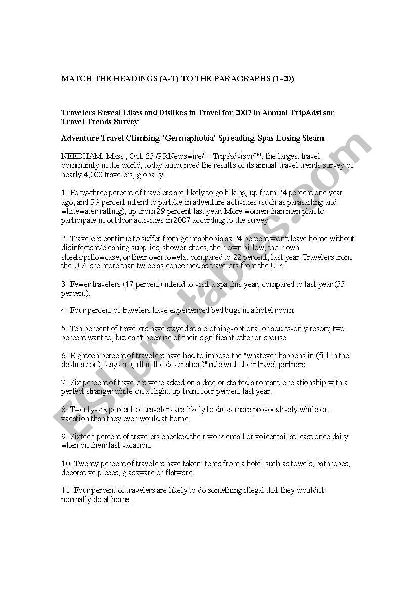 tourism worksheet worksheet