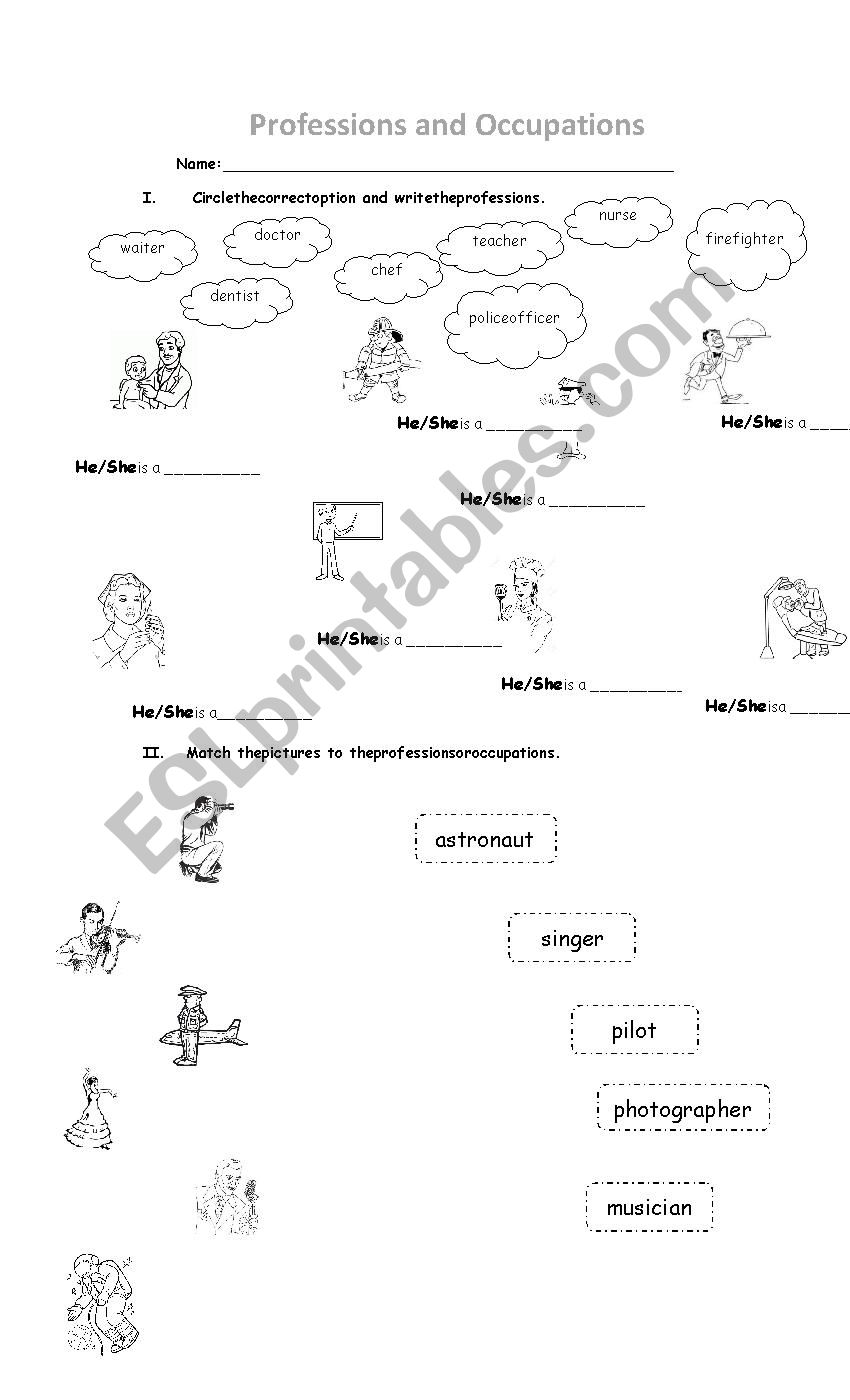 Professions and Occupations worksheet