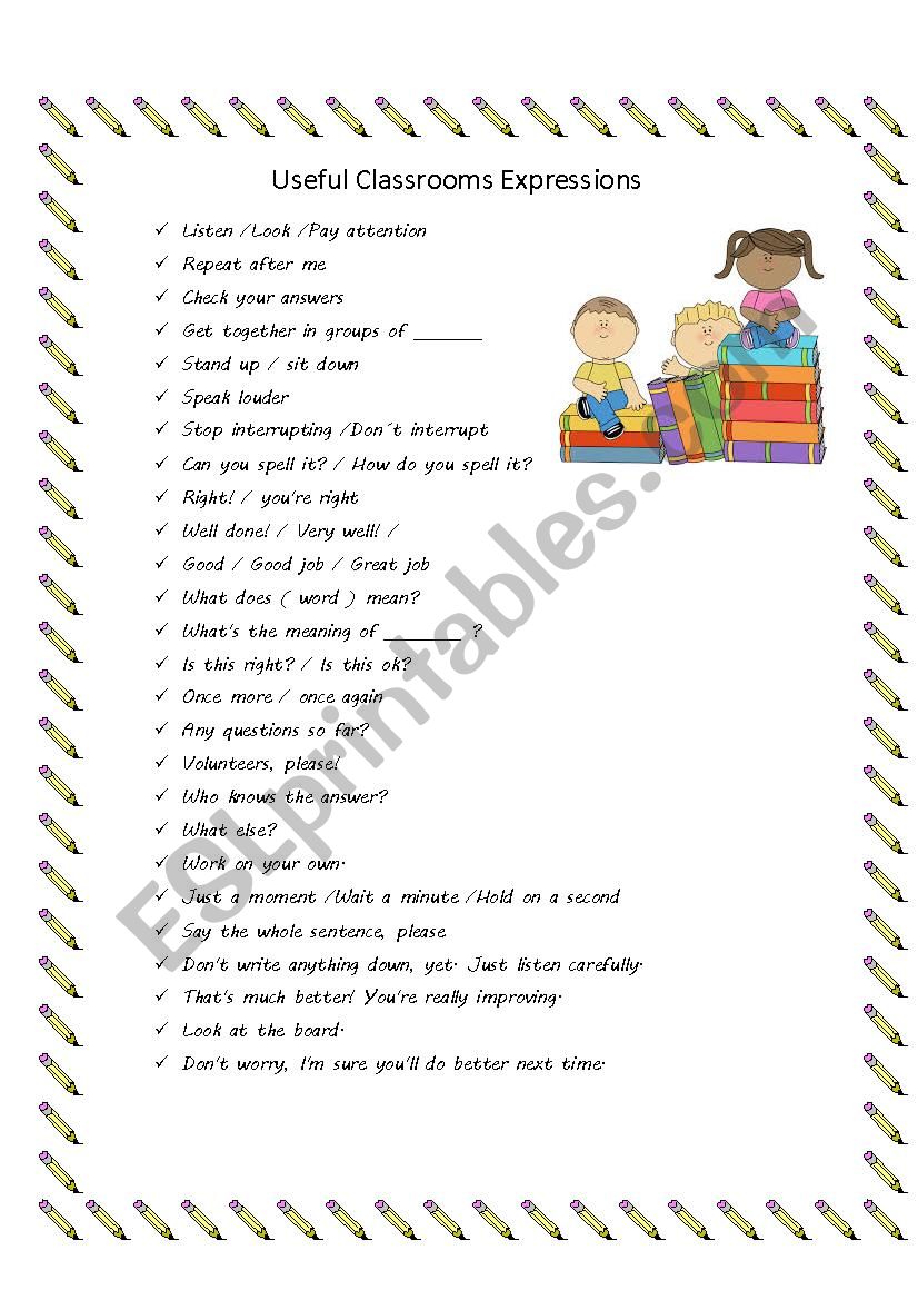 Useful Classroom expresions worksheet