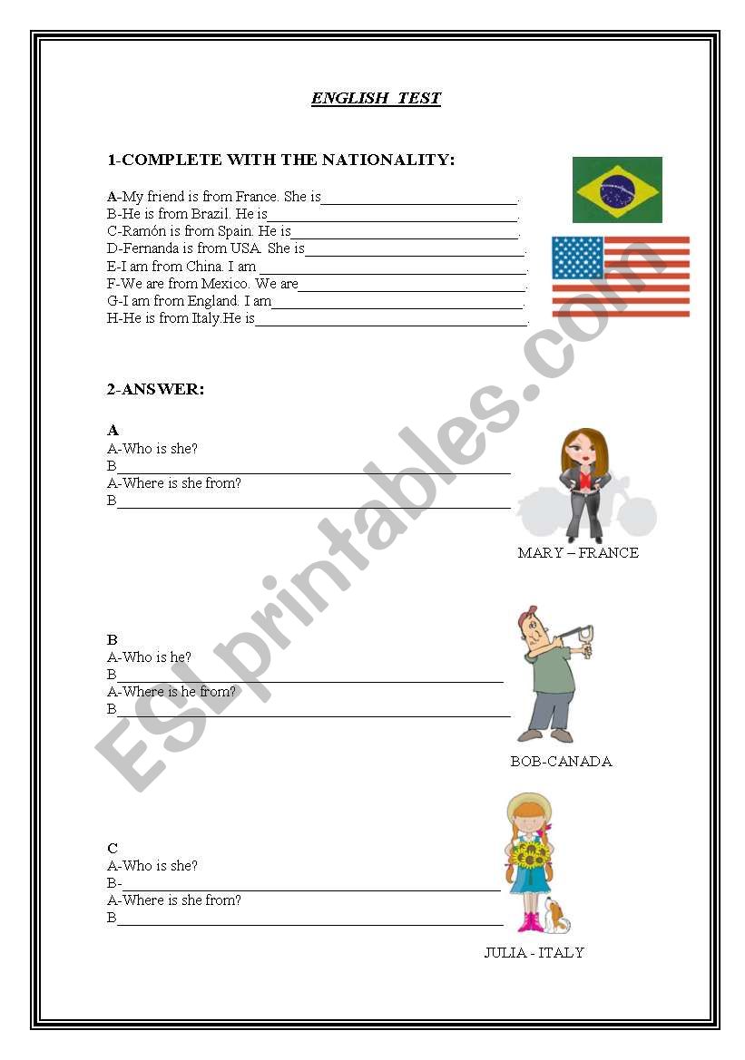 NATIONALITIES worksheet